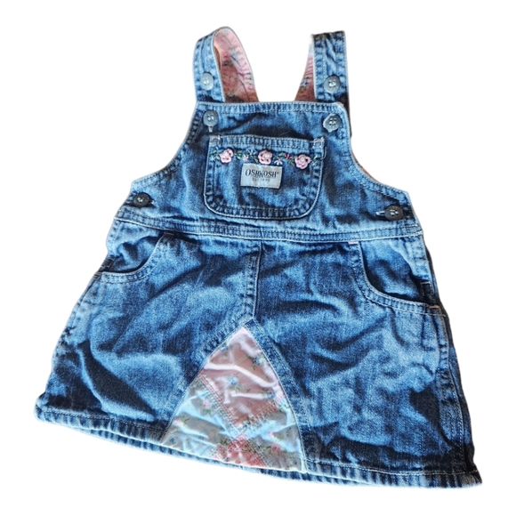 OshKosh B'gosh Other - Oshkosh Denim Overall Dress Patchwork Embroidered Flowers Baby Girl 3-6 Months